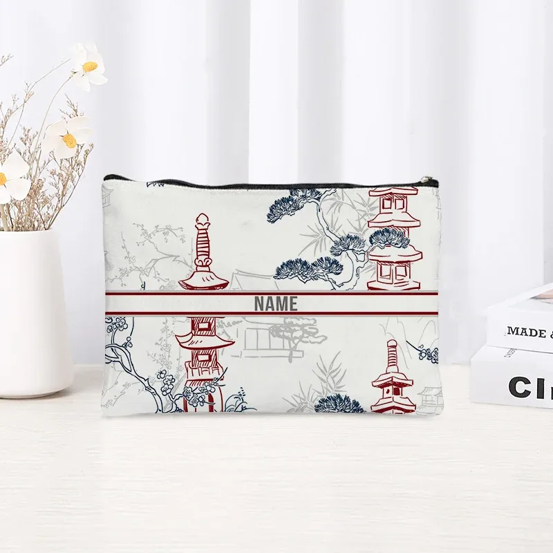 pochette de toilette en toile personnalisée avec motif paysage chinoiserie, cadeau décoratif élégant pour femmes, rangement quotidien des articles de beauté pour les vacances et les activités de plein air.