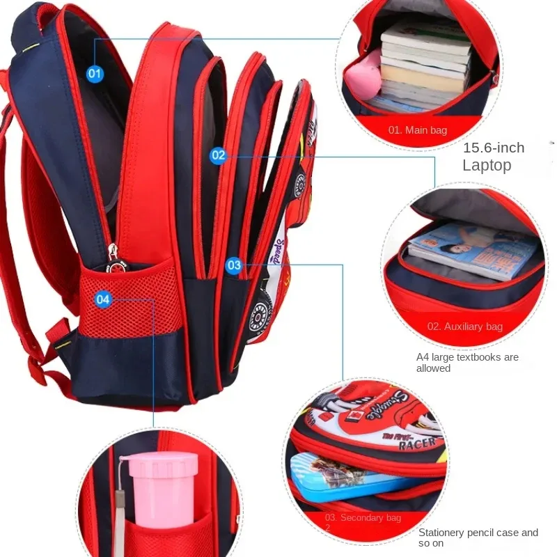 sac à dos de voiture 3d léger et étanche, sac à dos préscolaire pour enfants de la maternelle, pour jeunes garçons et filles, cartable primaire rouge bleu