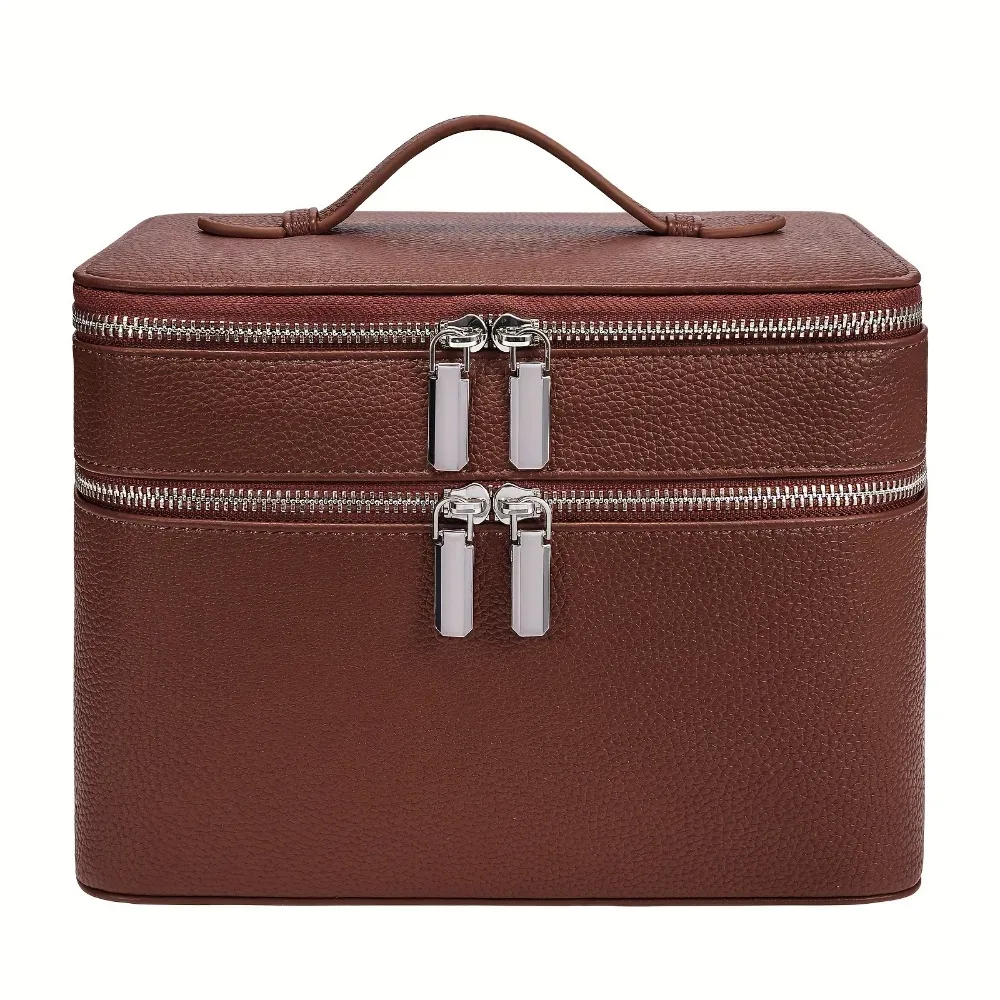 sac de voyage en pu imperméable à motif esthétique, grande capacité, motif litchi, pour l'organisation de cosmétiques