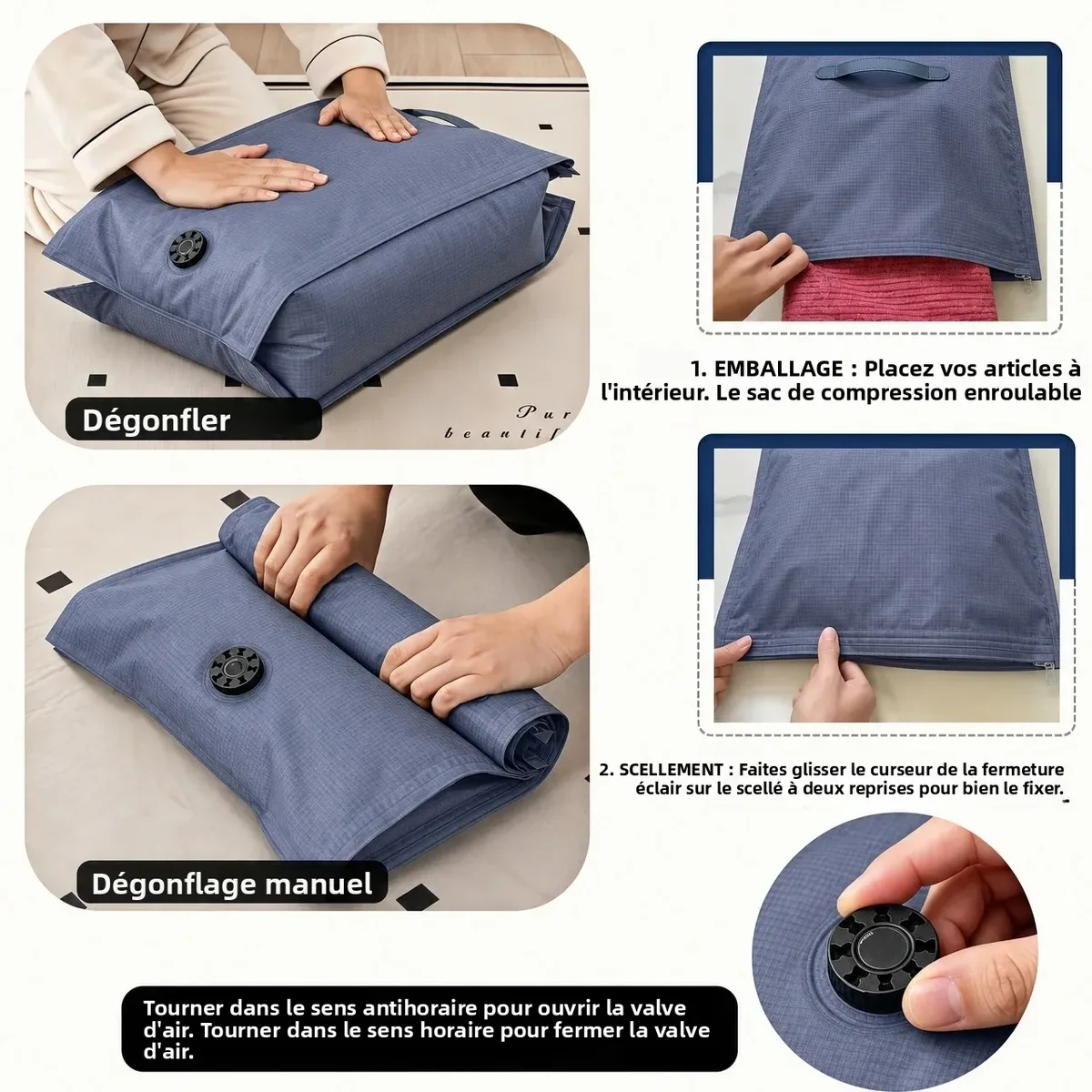 accessoires de voyage sacs sous vide compression organiseur de valise imperméable anti-poussière anti-humidité sans pompe économiseur d'espace sac à linge pour avion tissu oxford grande taille placard réutilisables