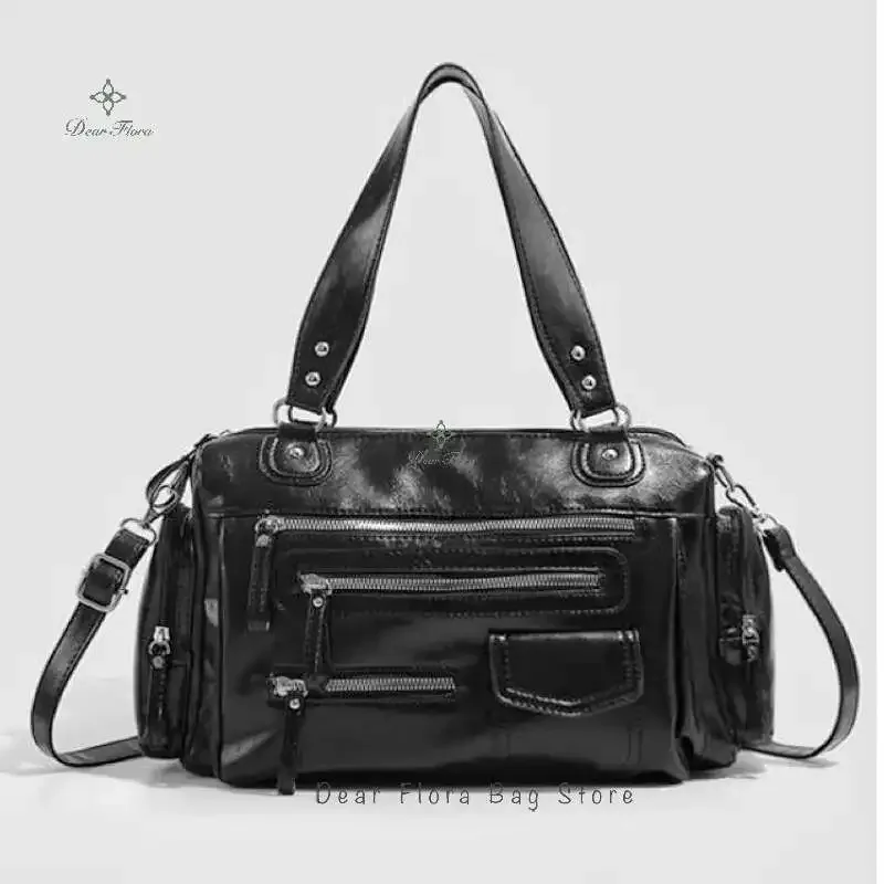 y2k – sacs à bandoulière vintage noirs pour femmes, sac à bandoulière punk gothique, sacs à main multi-poches en cuir pu, fourre-tout de grande capacité à la mode