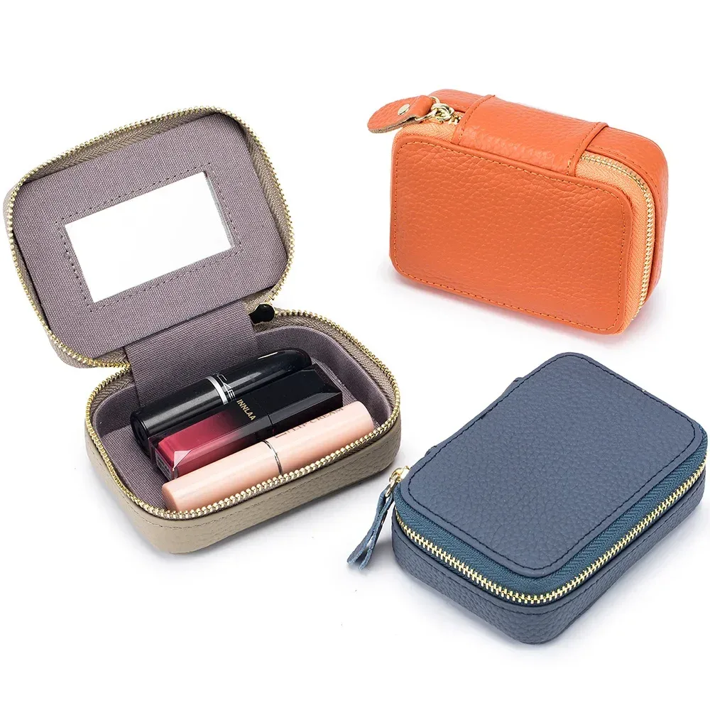 petit sac de maquillage, pochette de rangement pour pièces de monnaie en plein air, étui en cuir pour rouge à lèvres et lèvres, organisateur de cosmétiques de voyage pour femmes, sac à main avec miroir