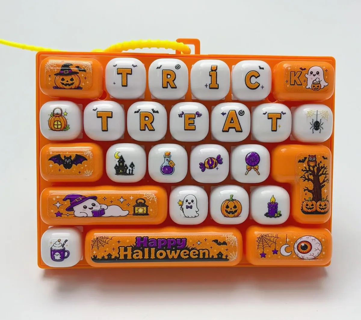 porte-clés portable à 26 touches de clavier pour sacs, sacs à dos, accessoire de costume d'halloween, jouet sensoriel de décompression pour le bout des doigts