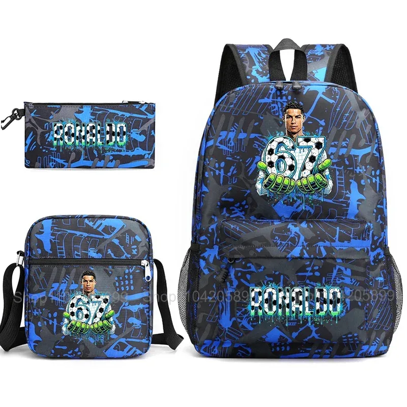 sac à dos cr7 ronaldo football 67 imprimé, sac d'école avec sac à bandoulière et trousse à crayons pour étudiants garçons, cadeau, sac à dos de voyage quotidien