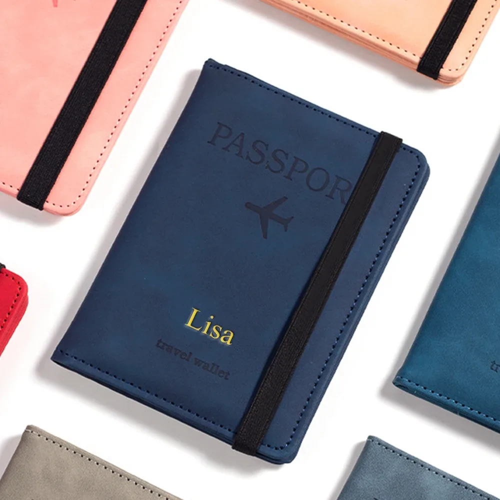 porte-passeport rfid personnalisé en pu pour homme, 2 styles d'enveloppes, motif avion imprimé, portefeuille de passeport antivol, minimaliste