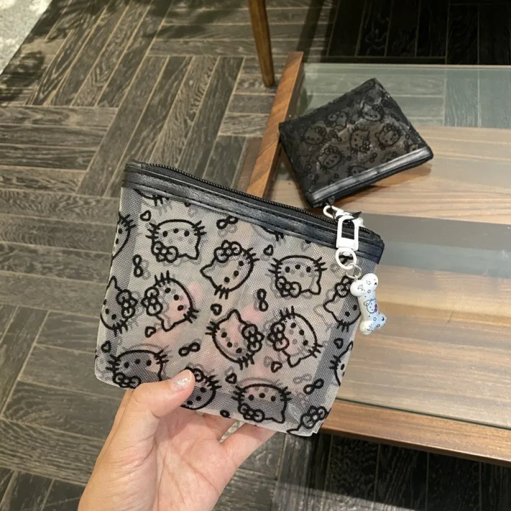 sac de rangement pour chatons, grande capacité, portable, sac à maquillage en maille noire, mignon et résistant à la saleté