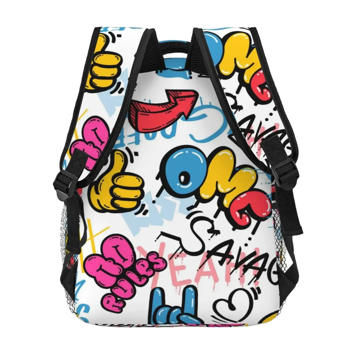 sac dos polyester imprimé graffiti omg savage symboles coeurs unisexe voyage école ordinateur portable
