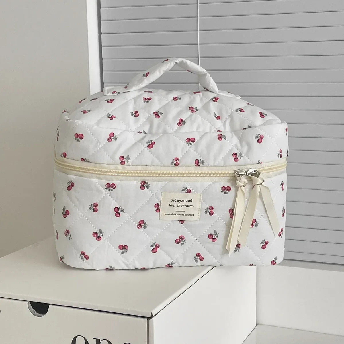 sac à cosmétiques en coton à fleurs noires pour femmes, 1 pièce, sacs de rangement en tissu, petite pochette de voyage de grande capacité, étui de maquillage pour femmes