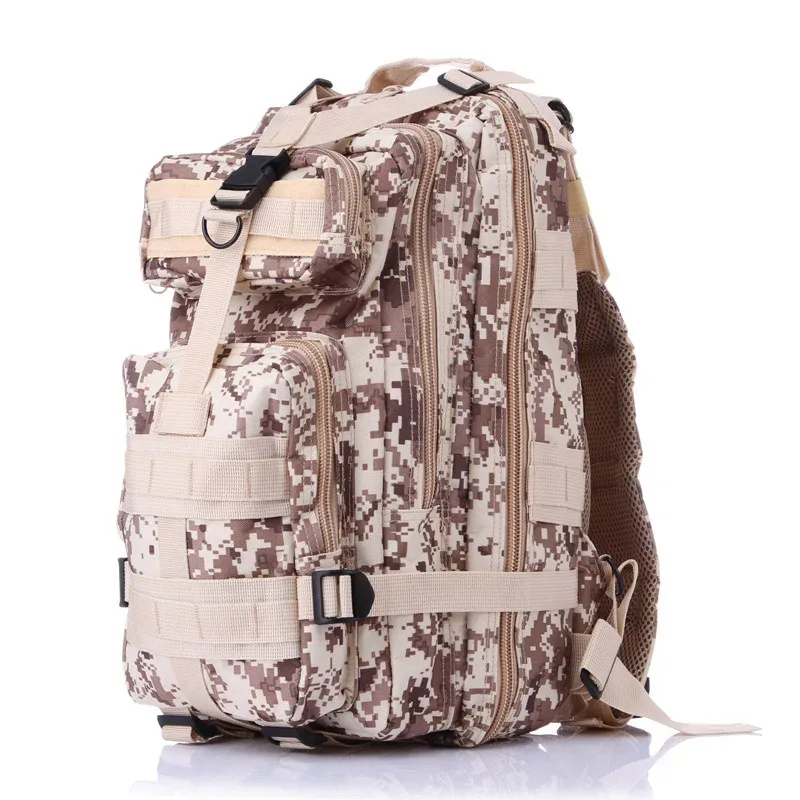 sac dos nylon camouflage vert beige marron compact 20 35 litres ventilation ceinture coussin air poche intérieure fendue poignée souple extérieure bandes ajustables