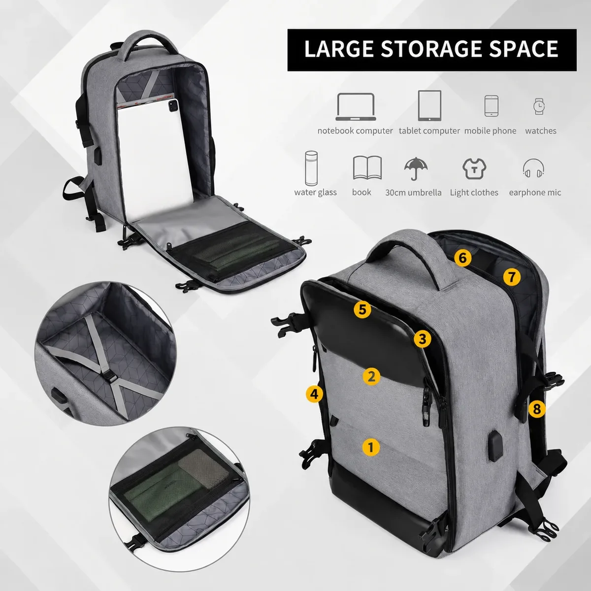 nouveau sac à dos de voyage ryanair 40 × 20 × 25 cm, sac de cabine sous siège, approuvé par les compagnies aériennes, sac à dos décontracté pour femme, sac de voyage pour week-end professionnel avec port usb et compart