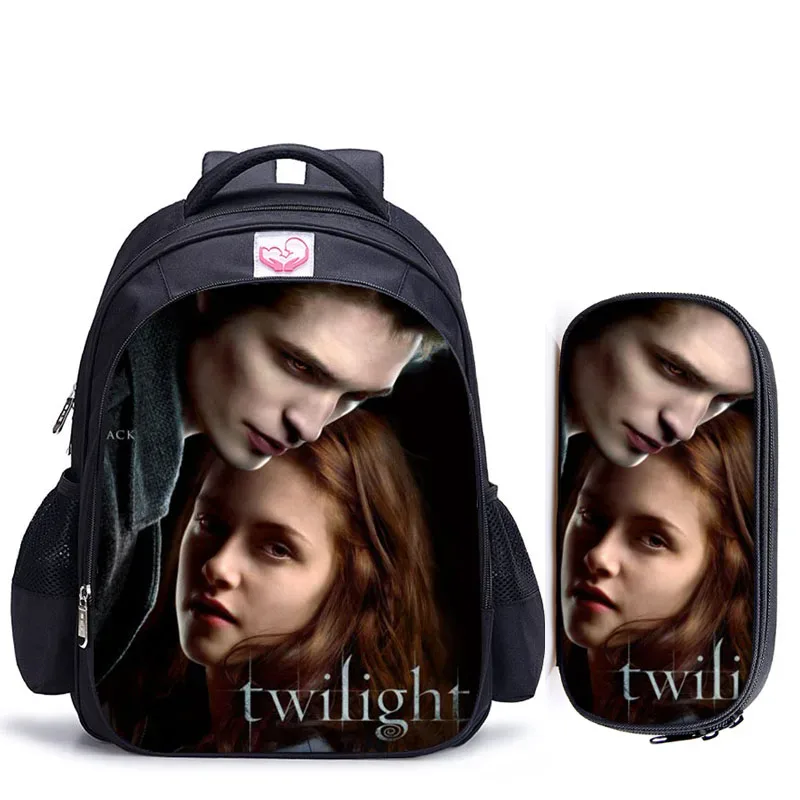 sac dos polyester twilight personnages imprimés pochette mesh latérale poche fendue ceinture air enfant adolescents usage école jour