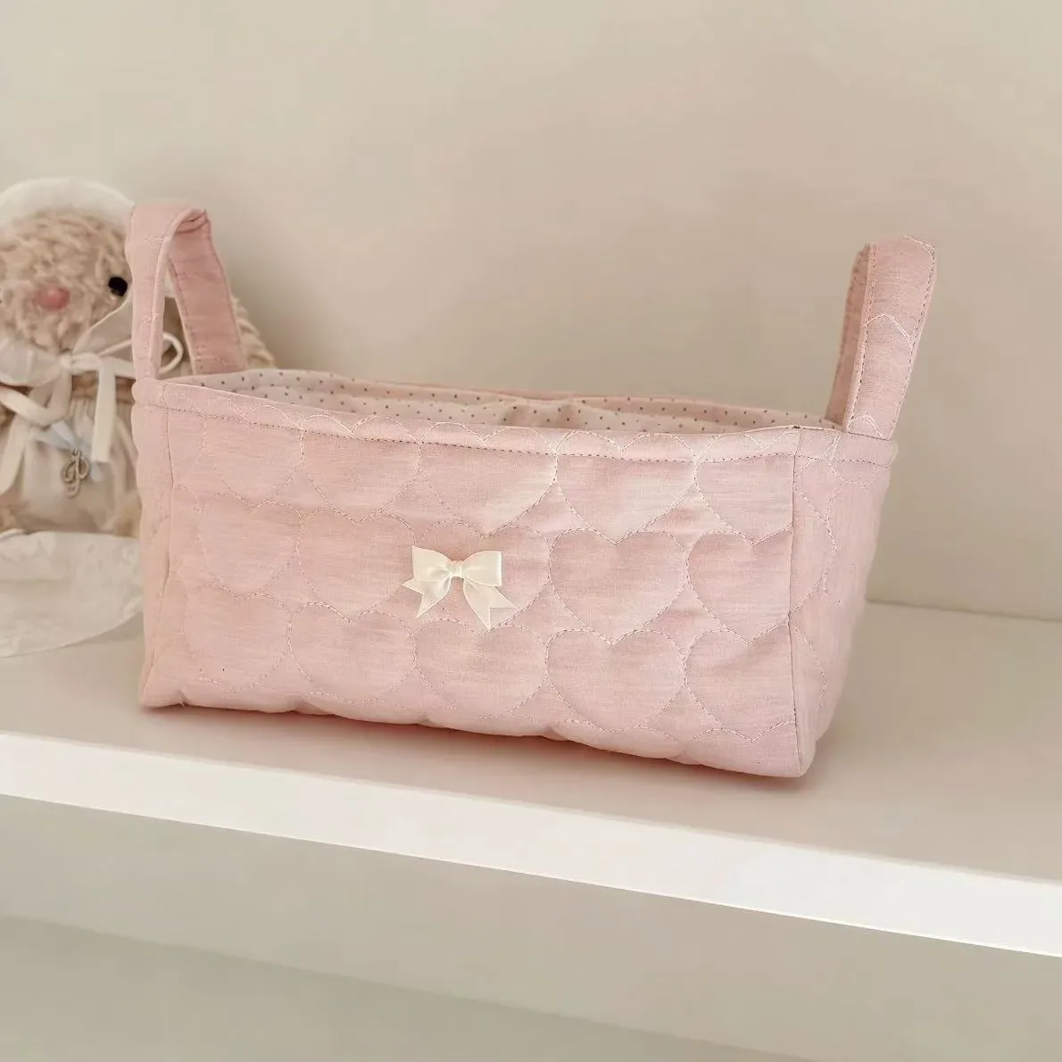 nouveau panier de rangement superposé en coton tressé, style ins, pour décoration de bureau et organisateur de cosmétiques, motif 'cœur de fille'