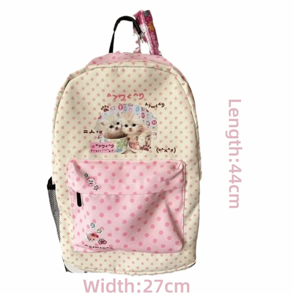 sacs à dos patchwork y2k vintage grande capacité à motifs pois chat couleurs contrastées style preppy pour étudiants
