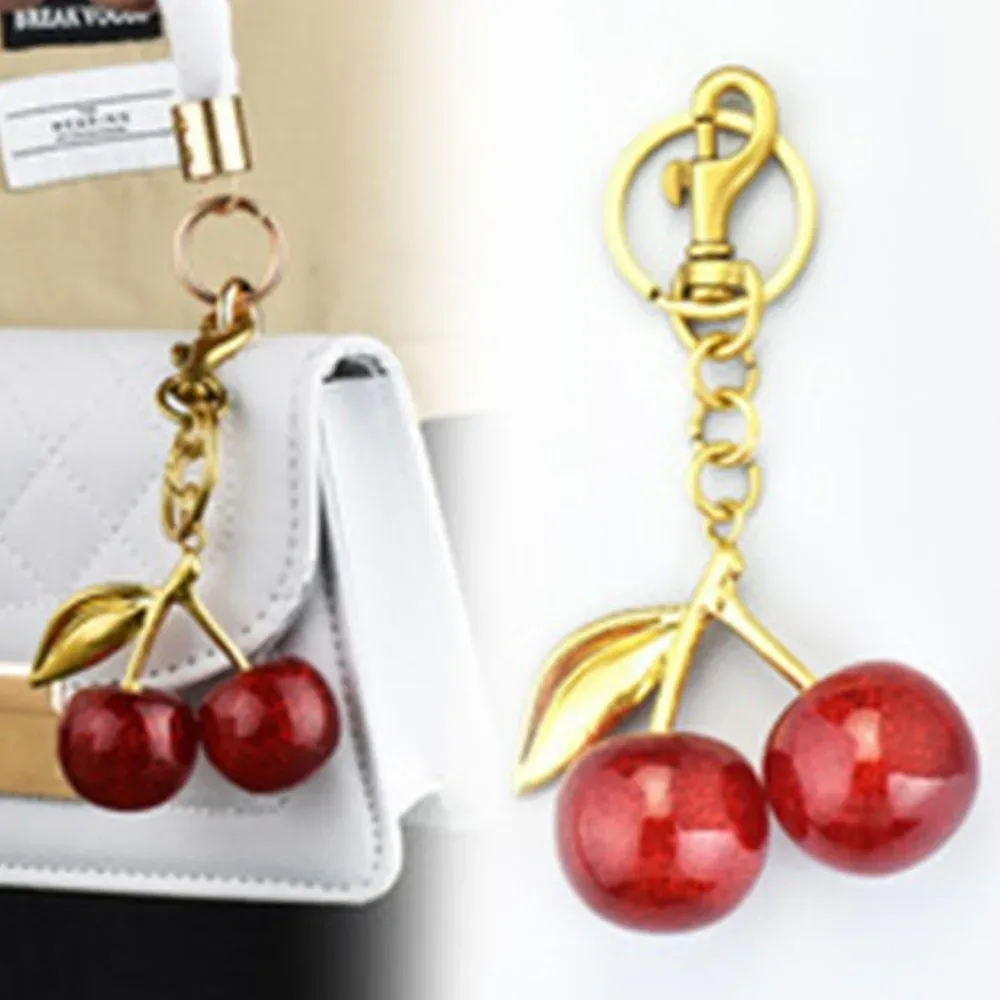 nouveau porte-clés cerise scintillant en résine, bijou diy, finition pailletée, pour clés de voiture, décoration de sac à dos