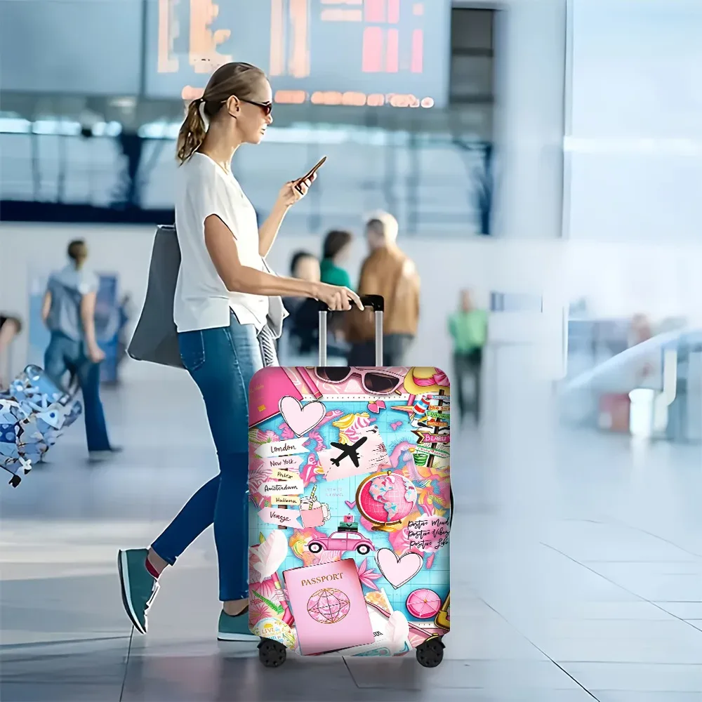 1 housse de bagage rose tropicale à imprimé collage pour bagages de 18 à 32 pouces ; accessoires de voyage anti-poussière et élastiques
