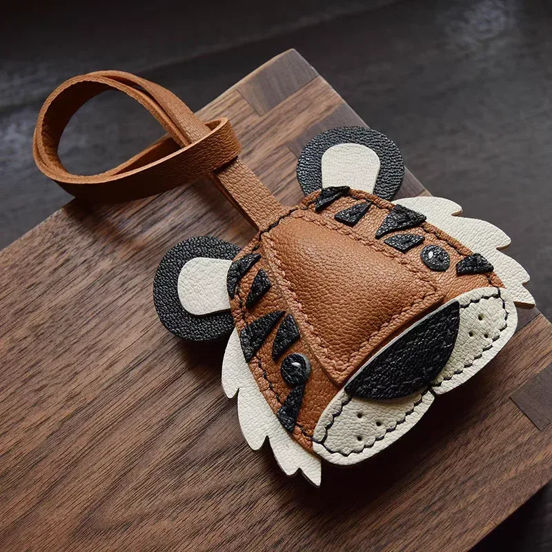 porte-clés de voiture en cuir fait à la main, cadeau créatif unique pour hommes et femmes, tigre daji, organisateur de clé original, sac à main