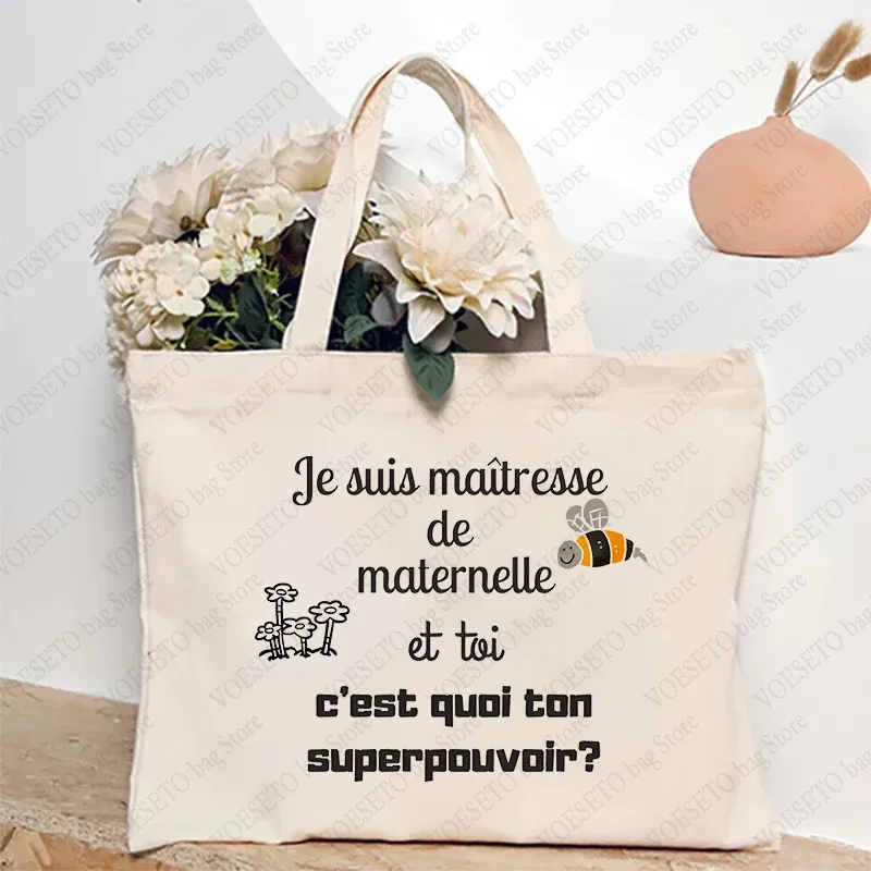 sac fourre-tout à thème enseignant, sac à bandoulière d'école inspiré avec motif de style français, sac à main à motif éducatif cadeau maitresse d'école