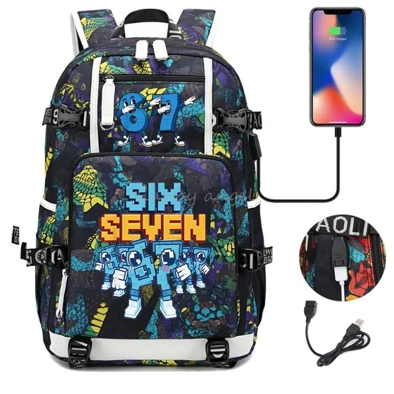 nouveau voler un cerveau imprimer usb garçons 67 six sept livre sacs grande capacité adolescents cartables femmes hommes ordinateur portable voyage sac à dos