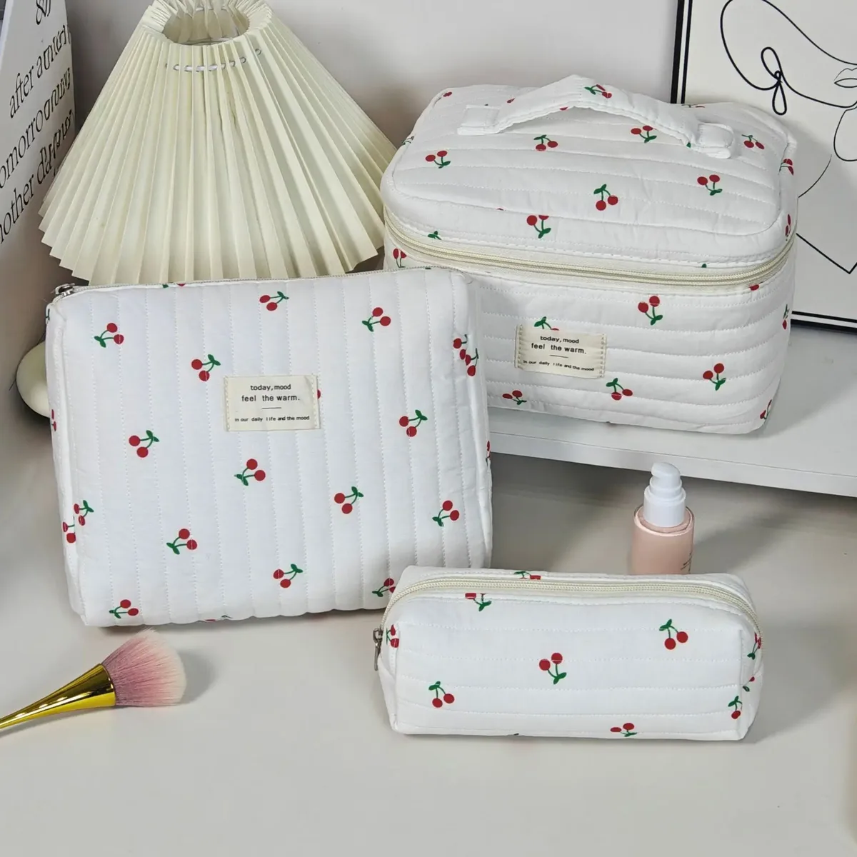 trousse de maquillage à imprimé floral de grande capacité, sac de rangement de cosmétiques de voyage portable, sac de style urbain simple avec doublure en polyester pour femmes