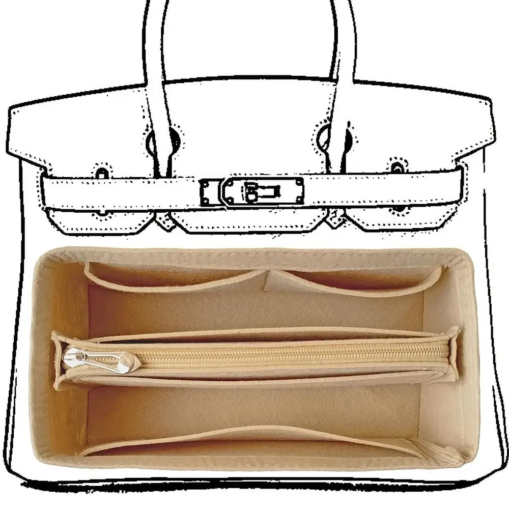 sac à main en feutre durable, sac d'insertion multi-poches, sac portable organisateur, sac intérieur de voyage pour birkin25/30/35