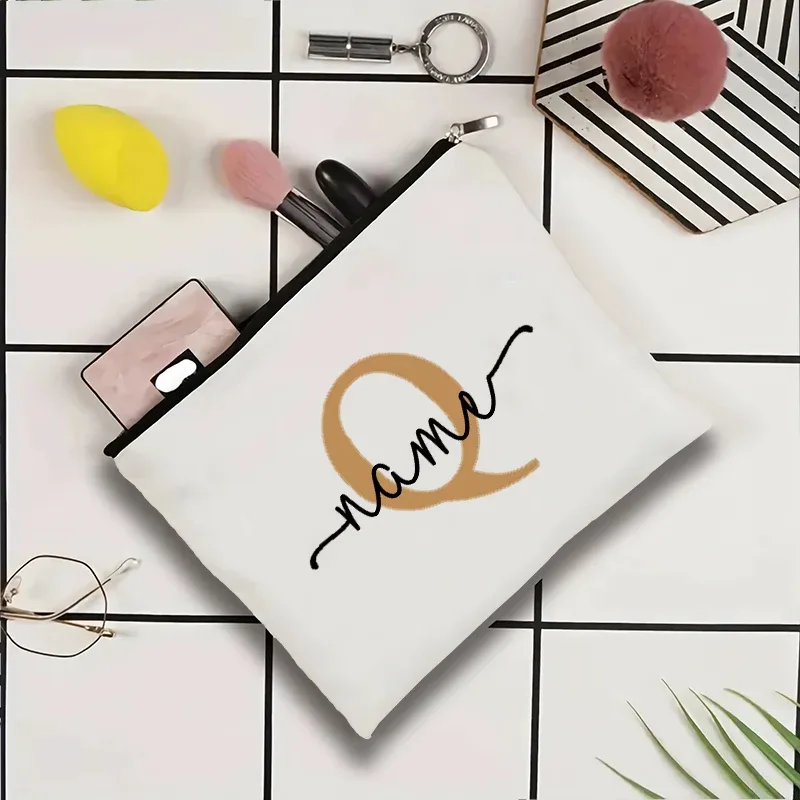 jolie pochette organisatrice en toile, sac de voyage pour cosmétiques et maquillage, trousse de toilette essentielle pour mariage, cadeau d'anniversaire pour enseignant avec nom personnalisé