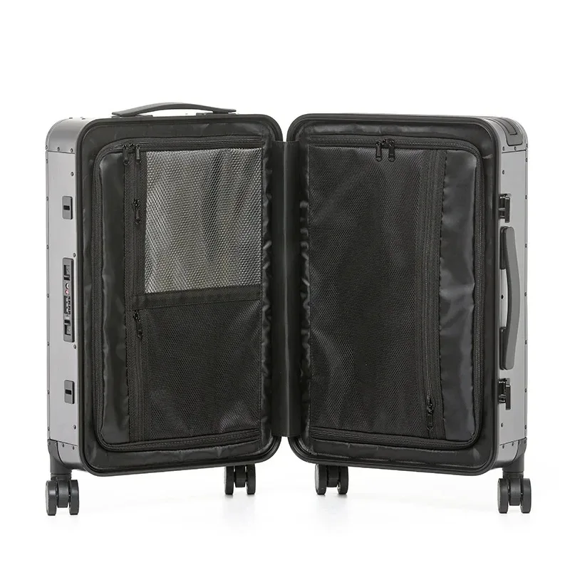 nouvelle valise de voyage à roulettes en alliage magnésium-aluminium avec poignée large, 20 pouces, valise de cabine pour affaires, bagage à main.