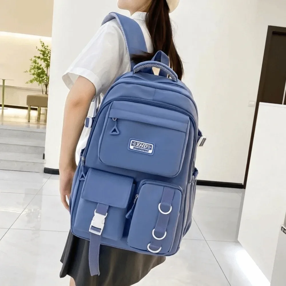 sac à dos scolaire en nylon, multi-poches, bretelles rembourrées réglables, sac à dos pour ordinateur portable, grande capacité, résistant à l'eau