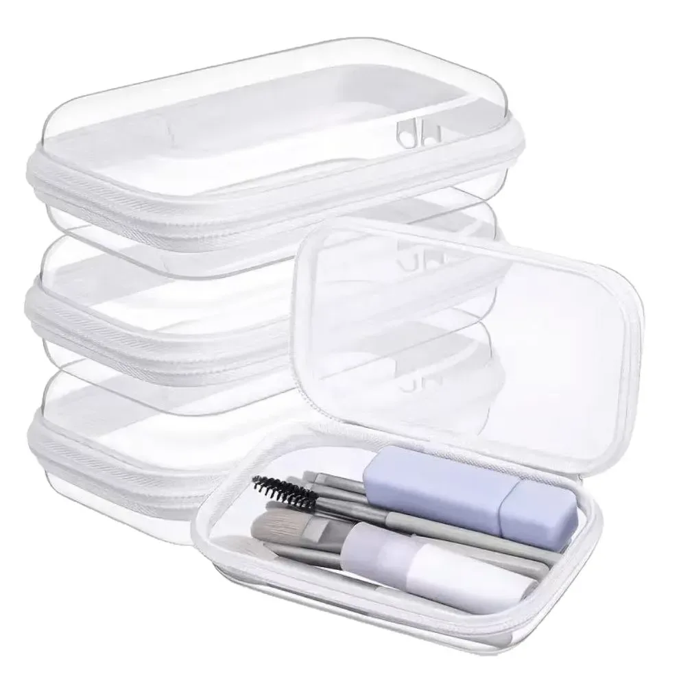 sac à cosmétiques rigide transparent en pet, pochette de rangement pour maquillage avec fermeture éclair étanche pour voyage, rangement de produits de toilette et de papeterie, 1 à 3 pièces