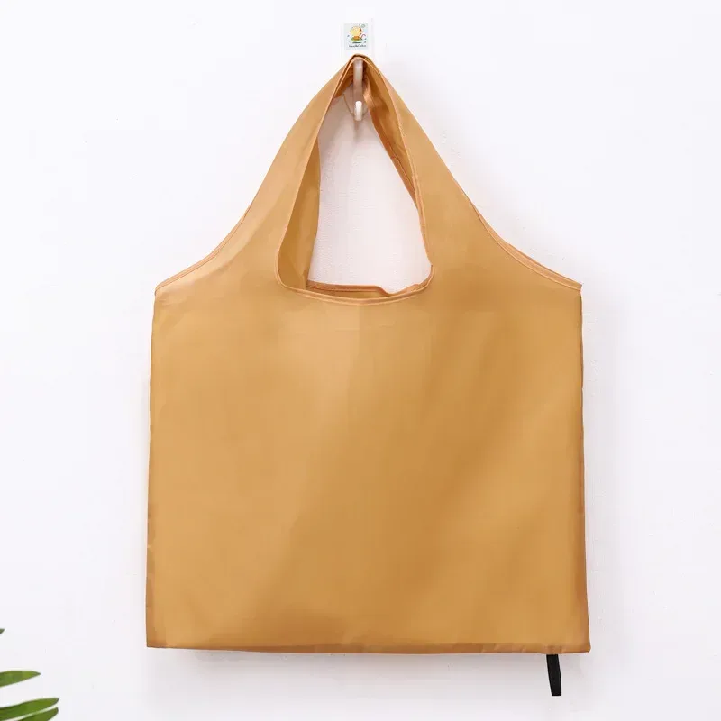 sac de courses réutilisable de couleur unie pour femmes et hommes, sac d'épicerie pliable en nylon, sac fourre-tout écologique, sacs à main portables