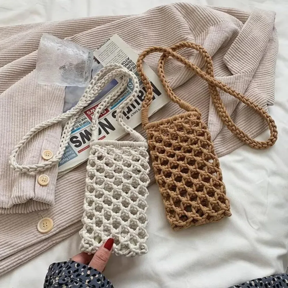 petit sac à bandoulière en crochet tissé ajouré pour femmes, sac à main léger tressé de couleur unie, sacs à bandoulière