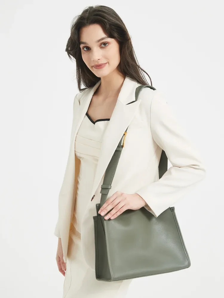 zency sac messager pour femme sac à bandoulière en cuir véritable souple sacoche poches de grande capacité sac à main vert foncé design