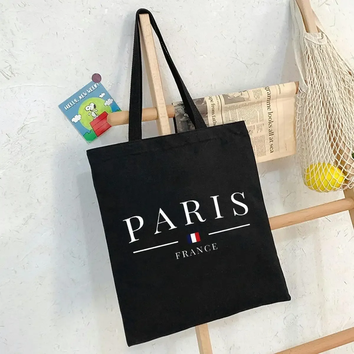 grand sac fourre-tout tour eiffel, idéal pour les cadeaux sur le thème français, imprimé paris double face avec motif tour eiffel, doux et confortable.