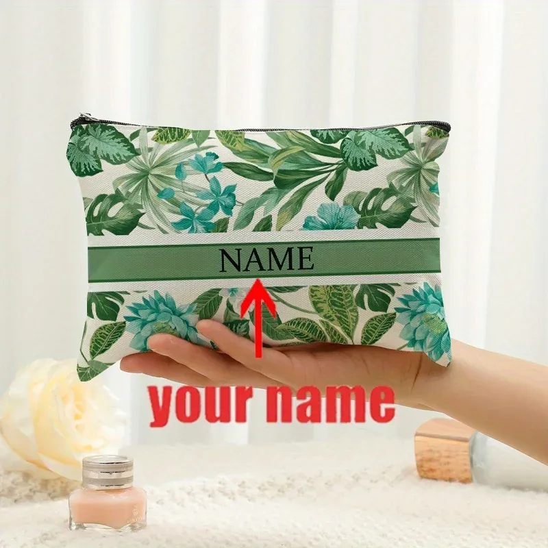 1 pièce trousse de maquillage personnalisée avec nom et motif floral imprimé, sac de rangement de voyage pour articles de toilette, organisateur de cadeaux de fête, pochette cosmétique