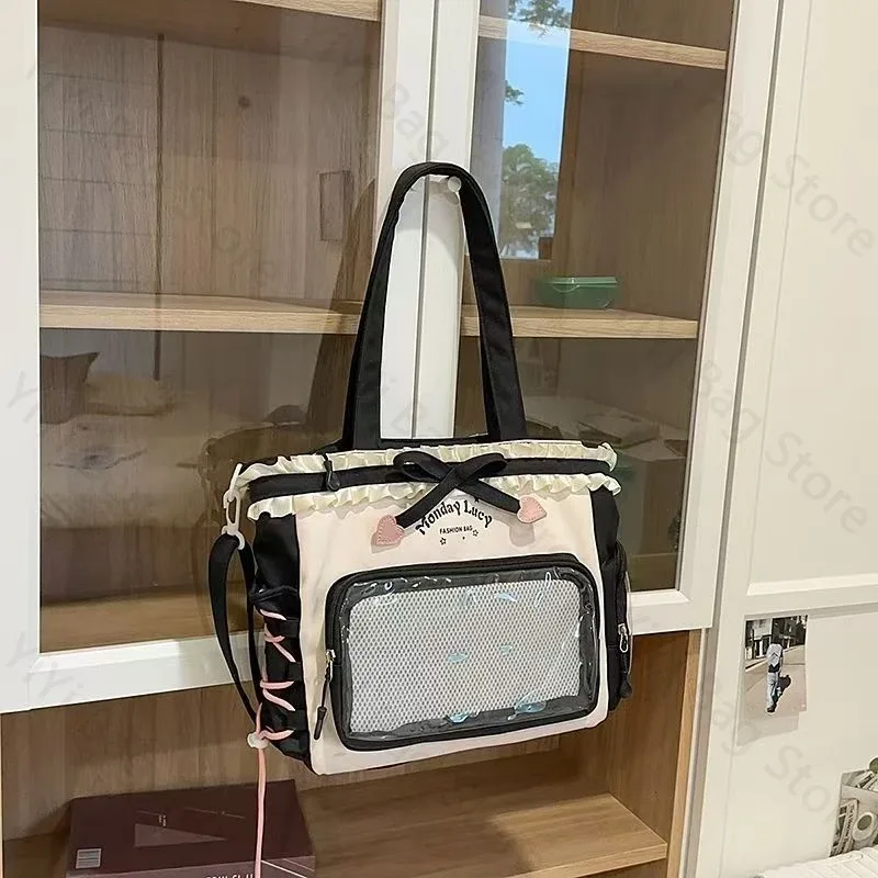 sac à dos ita bag kawaii, sac à bandoulière, ensemble de deux pièces, sac à dos scolaire pour badges et épingles d'anime, sacs à dos transparents pour étudiants