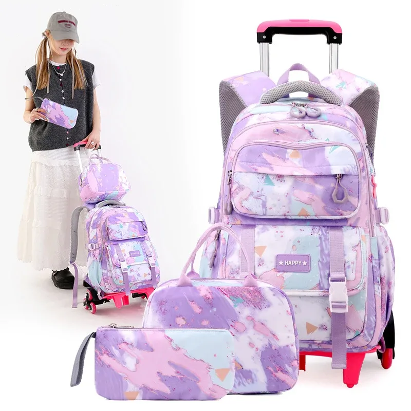 Sac à dos scolaire à roulettes pour enfants, sac à dos à roulettes pour filles, sac à roulettes pour étudiants, bagage à roulettes de voyage