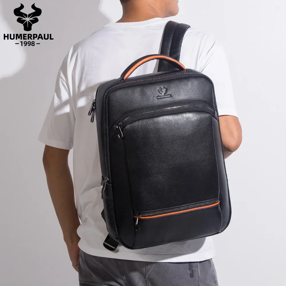 humerpaul-sac à dos durable pour ordinateur portable, en cuir véritable, avec port de chargement usb, pour voyage, multifonctionnel