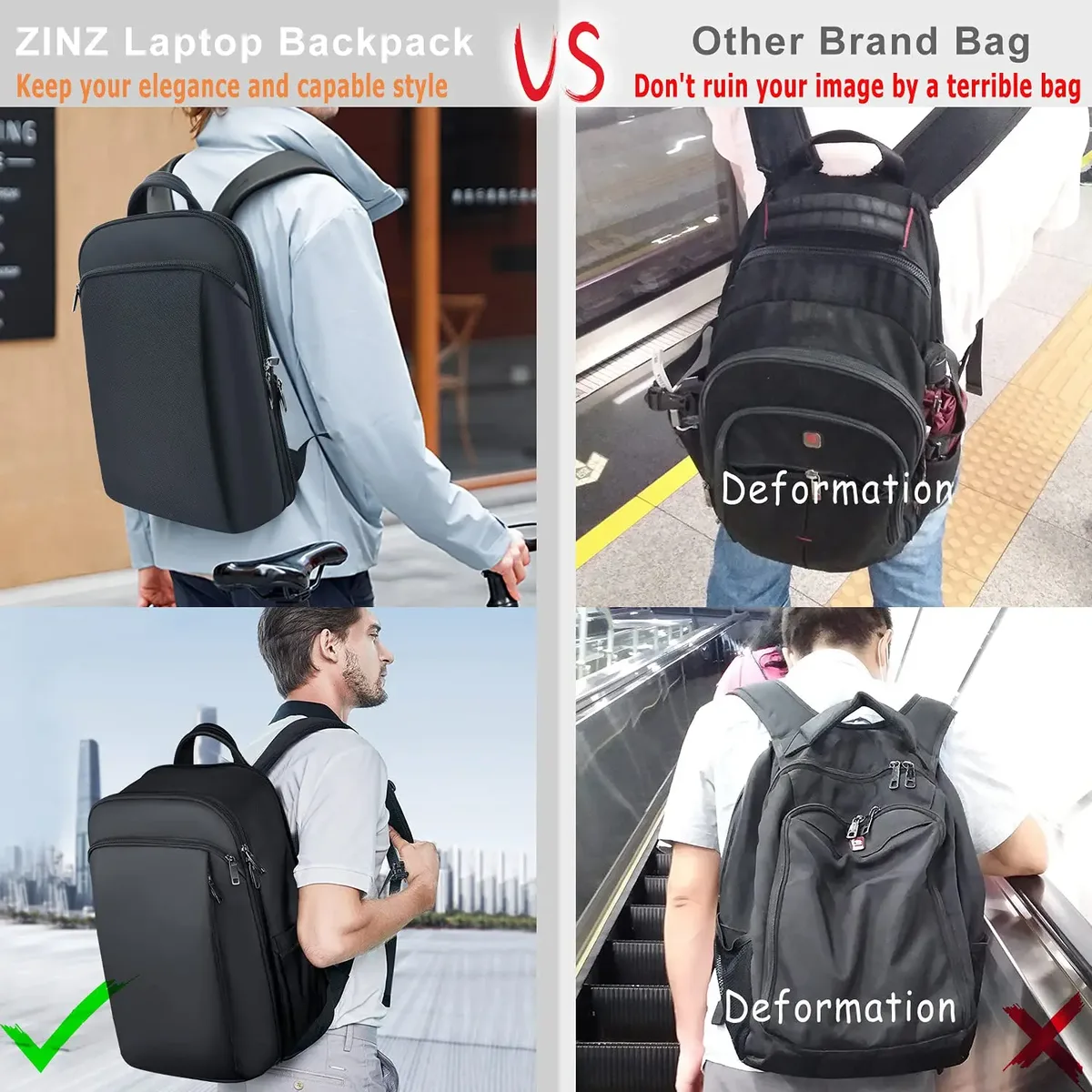 zinz slim extensible sac à dos pour ordinateur portable antivol 15-16 pouces sac pour ordinateur portable de voyage d'affaires pour hommes et femmes