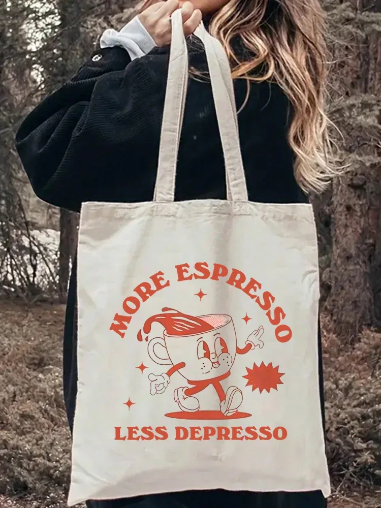 sac fourre-tout en toile graphique rétro plus expresso, 1 pièce, sac de shopping, sac d'art de style vintage, sac à bagages, sacs à bandoulière réutilisables