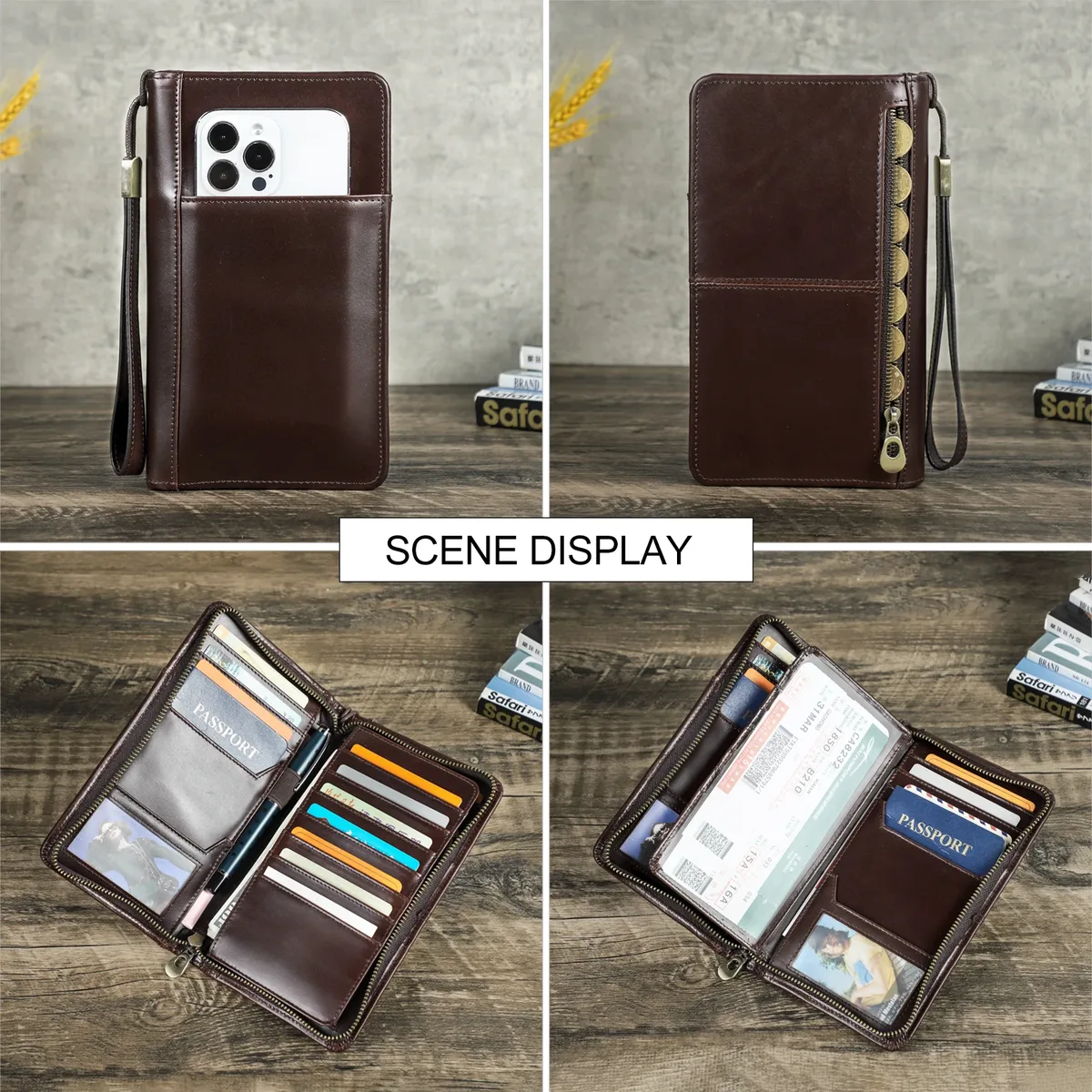 porte-passeport en cuir véritable pour homme de la marque contact avec emplacement pour stylo, portefeuilles de voyage pour passeports familiaux, porte-cartes d'identité, organiseur de documents, pochette pour documents
