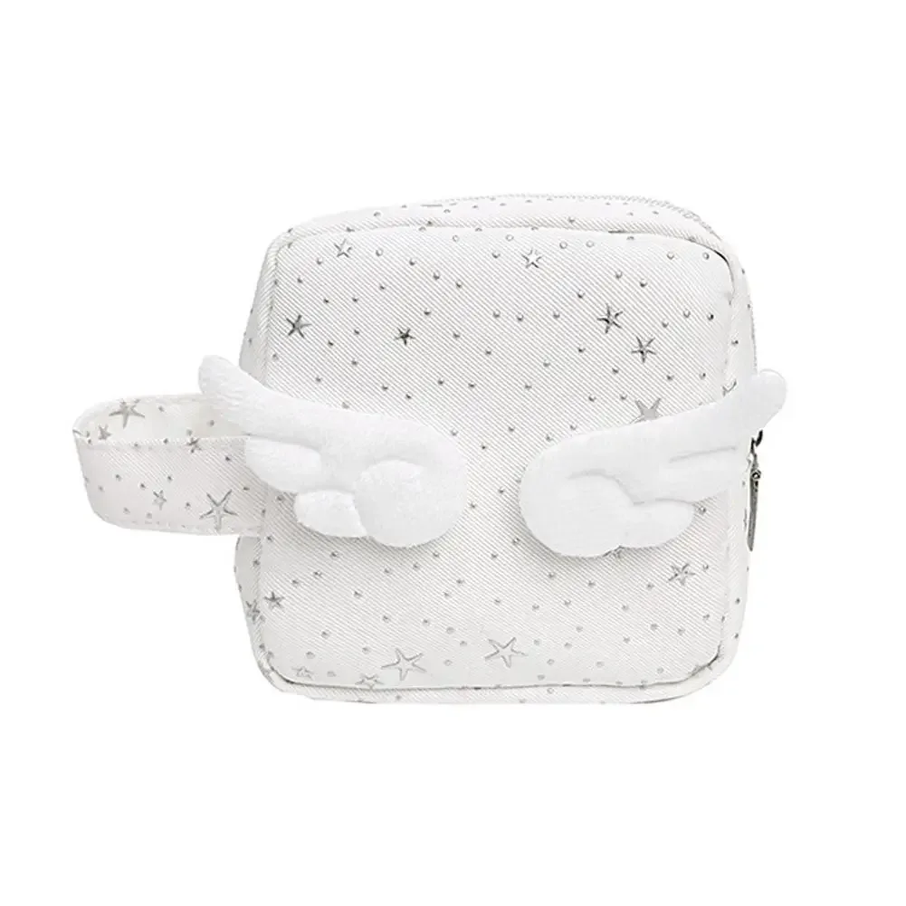 trousse de maquillage portable ailes d'ange mignonnes, organisateur de maquillage à main, pochette de rangement, trousse de toilette pour coton hygiénique quotidien et rouge à lèvres