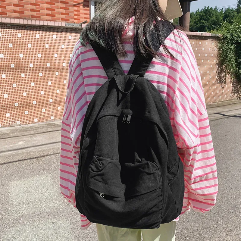 hocodo couleur unie toile femmes sac à dos mode unisexe étudiant sacs d'école pour adolescent sac à dos grande capacité voyage sac à dos