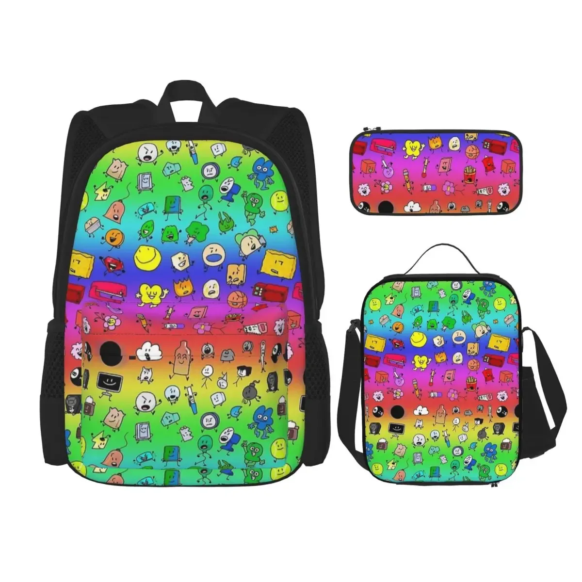 bfdi battle for dream island 3pecs/ensemble sac à dos pour étudiant collège sac à bandoulière sac à déjeuner trousse à crayons