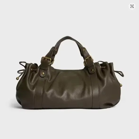 sac fourre-tout vintage en cuir souple plissé avec cordon de serrage, grand sac à bandoulière simple pour femme, sac de travail boston