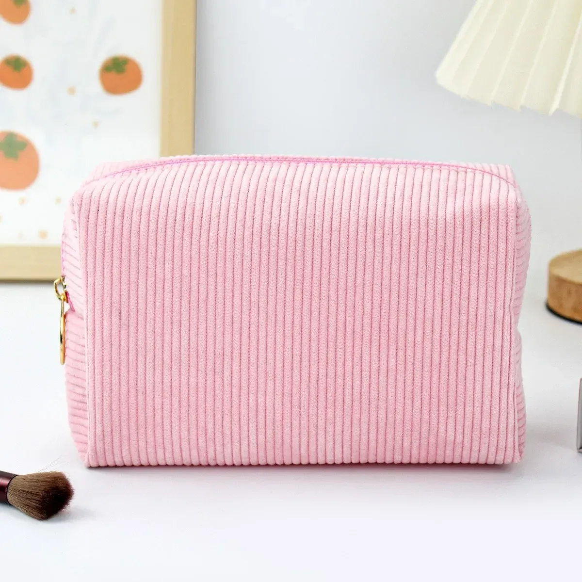 nouveau sac de maquillage octogonal en velours côtelé pour femmes, sac de rangement portable de grande capacité, trousse de toilette de voyage ms04