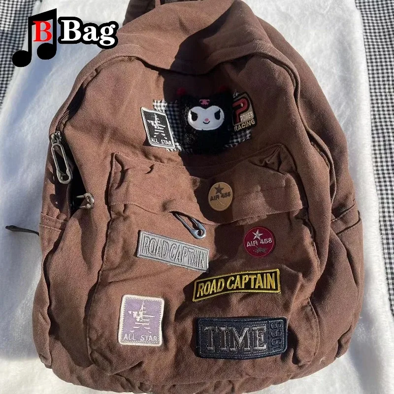 sac à dos en toile marron pour femme, sac vintage, grande capacité, gothique, punk, épicé, commconsultote