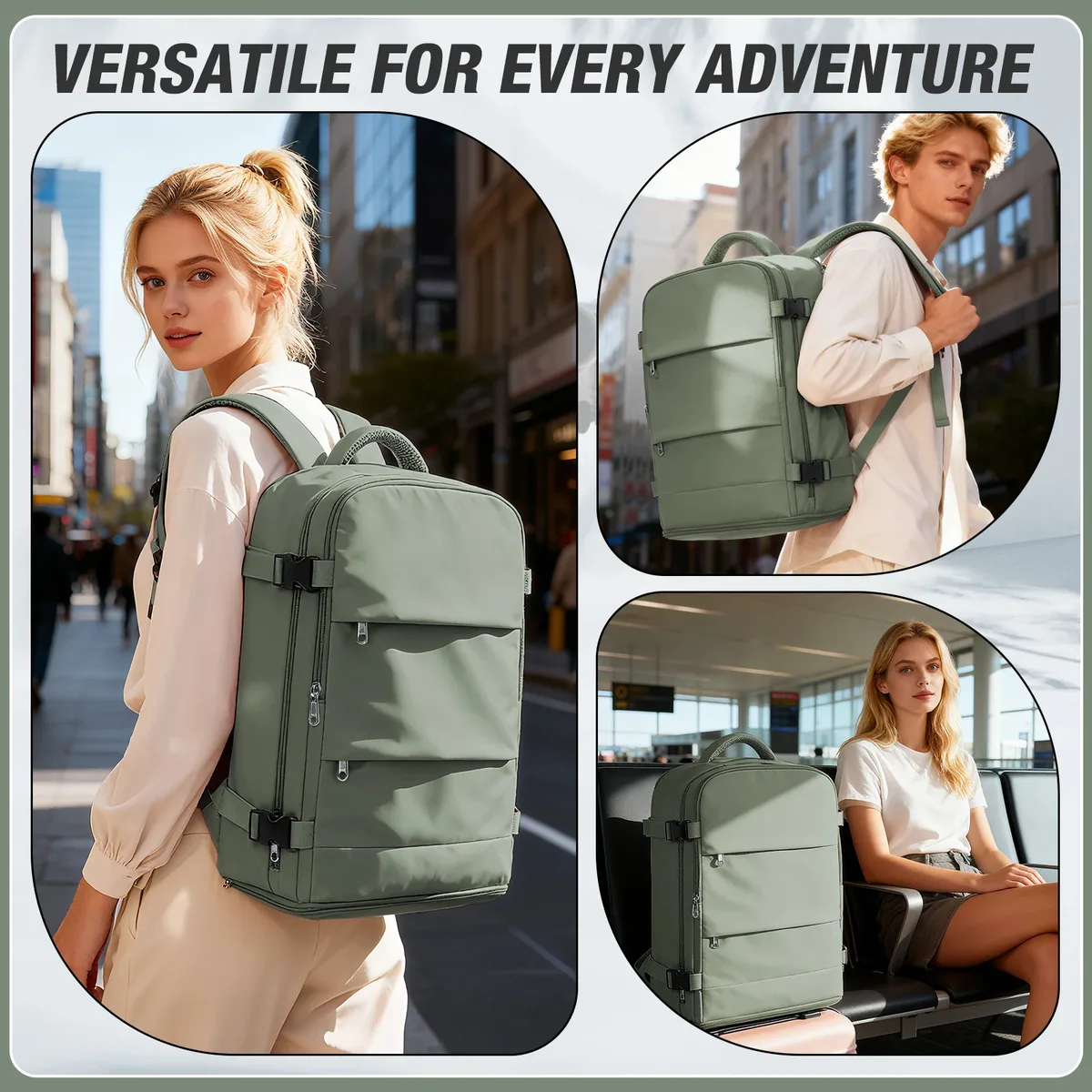 sac dos nylon unisexe vert olive poche limon compartiment ordinateur portable ceinture air voyage décontracté