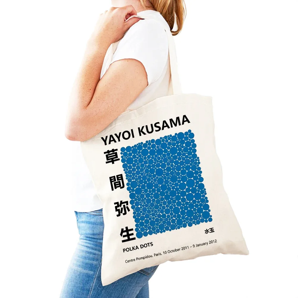 sac à main dot pumpkin lady shop yayoi kusama pour femmes, sacs de shopping à double impression, motif de champ de fleurs, sac fourre-tout pour filles, motif d'œil