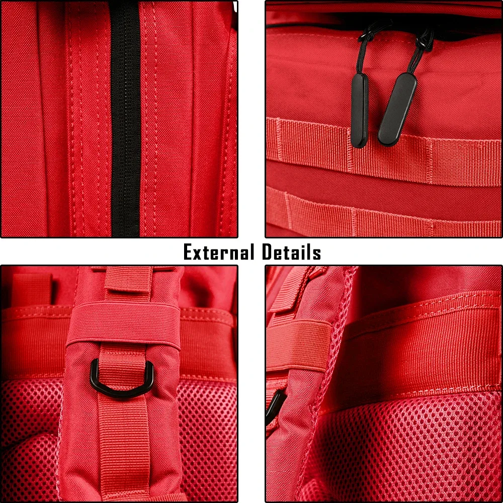 sac dos rouge bandes noires poche latérale bretelles ajustables compartiments multiples oxford université imperméable usage sport voyage