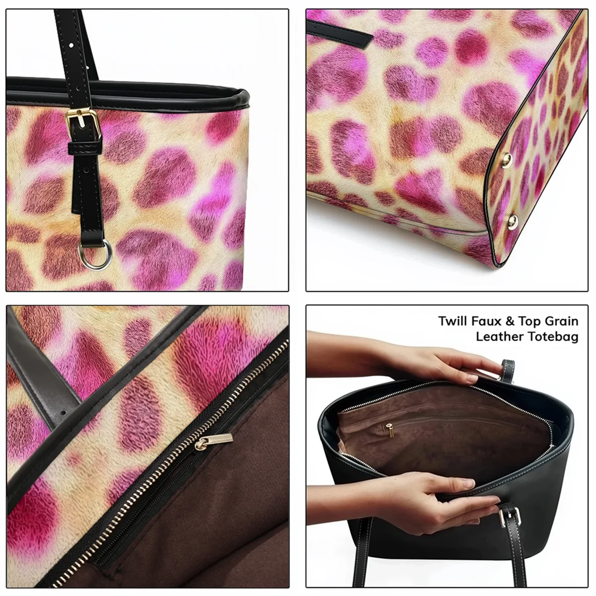 sac à bandoulière en cuir oxford pvc imprimé multicolore en fourrure de léopard urbain, fourre-tout de voyage léger avec fermeture éclair, sac à main de week-end pour le travail quotidien