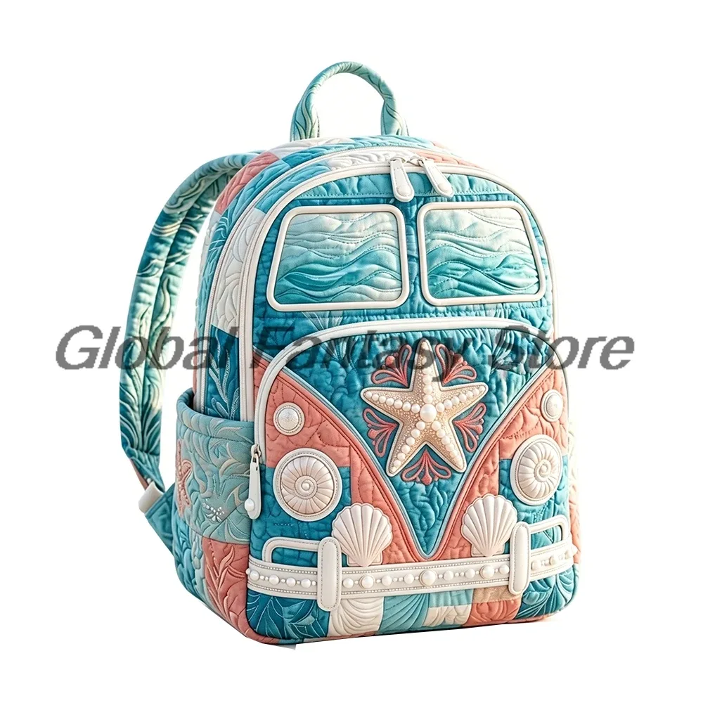 sac à dos matelassé hippie van avec imprimé vintage signe de paix, sac de voyage pour femmes et hommes, sac à dos d'extérieur